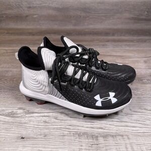 [Sz 17.5] Under Armour Harper 4 Low ST Baseball‎ Cleats Black White 3022059-101